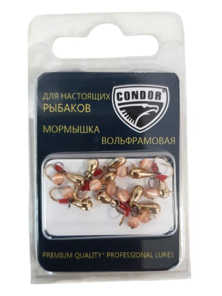 Мормышка вольфрамовая Condor Капля с ушком d 3,0 мм, безмотылка, вес 0,45 гр, золото Кошачий глаз 10 шт