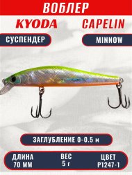 Воблер KYODA Capelin Minnow-70SP длина 7,0 см вес 5.0 гр цвет P1247-1 заглубление 0-0.5 м